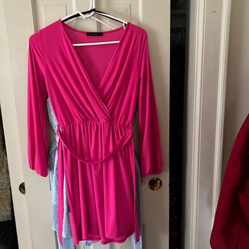 TJMAXX hot pink dress so cute long sleeves